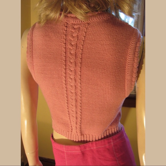 Vintage Austrian Boho Pink Buttondown Sweater Vest Top - Picture 6 of 8